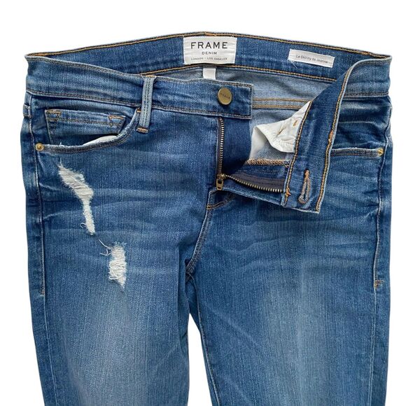 FRAME Denim Le Skinny De Jeanne Jeans Distressed Raw Hem Ankle Length Size 26 - Picture 3 of 6